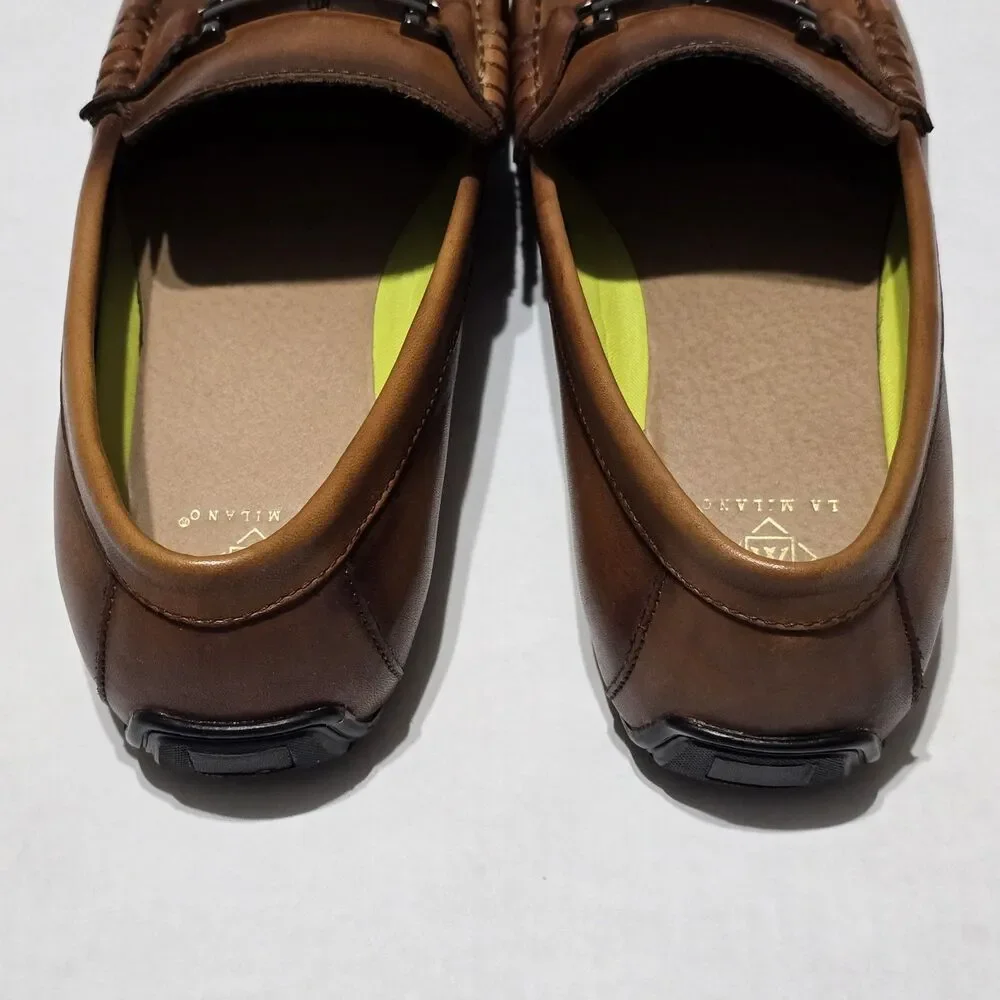 La Milano Wilson Men's 10 Moc Toe Loafer in Cognac Genuine Leather Upper Shoes
